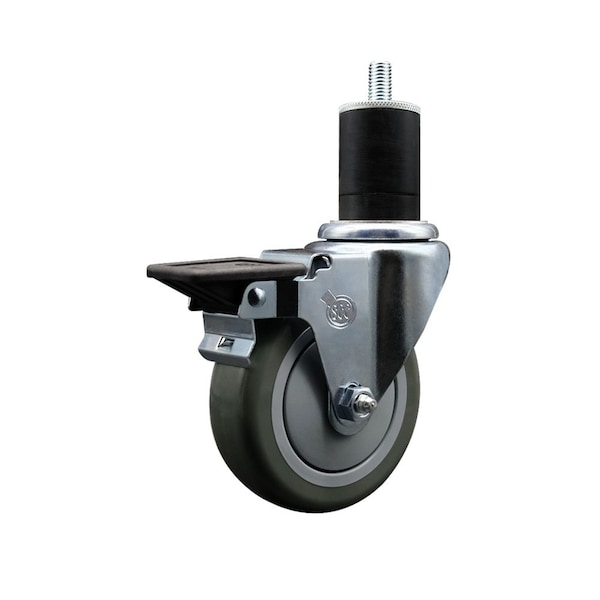 4'' Gray Poly Swivel 1-3/4'' Expanding Stem Caster with Brake
